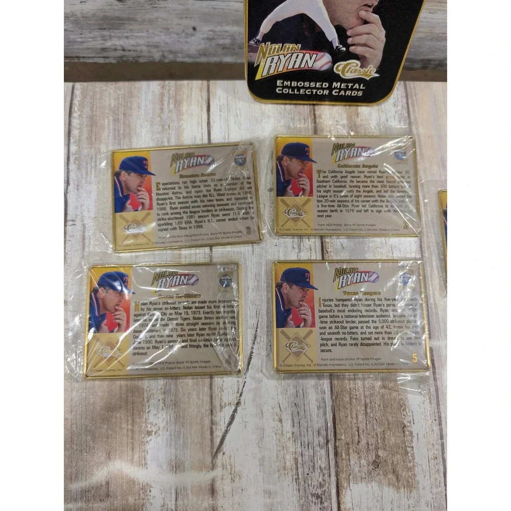Nolan Ryan Classic Embossed Metal Collector Cards 5‎ Card Set w Tin Cooperstown